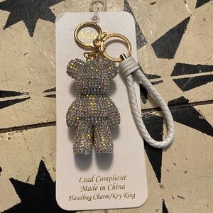 Crystal Encrusted Bear Keychain with Gold Accents